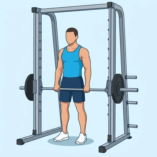 Smith Machine Shrug — start position, flat illustration