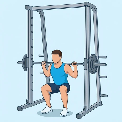 Smith Machine Squat — peak position, flat illustration
