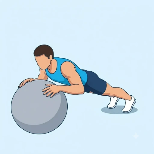 Stability Ball Push-Up (Hands on Ball) — peak position, flat illustration