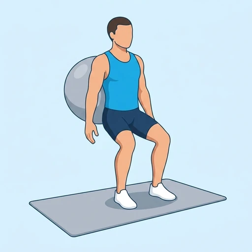 Stability Ball Wall Squat — peak position, flat illustration