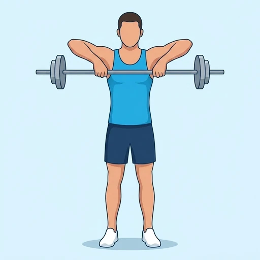 Barbell Upright Row — peak position, flat illustration