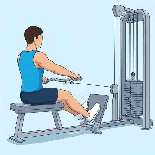 Wide Grip Seated Cable Row — start position, flat illustration